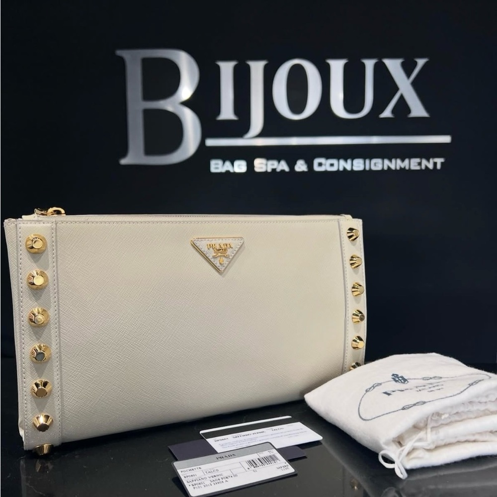 Prada Cream Studded Clutch